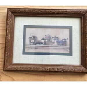 Vtg HOMCO Wood OAK FRAMED MATTED PRINT Cottage Core Decor Farm KAY LAMB SHANNON
